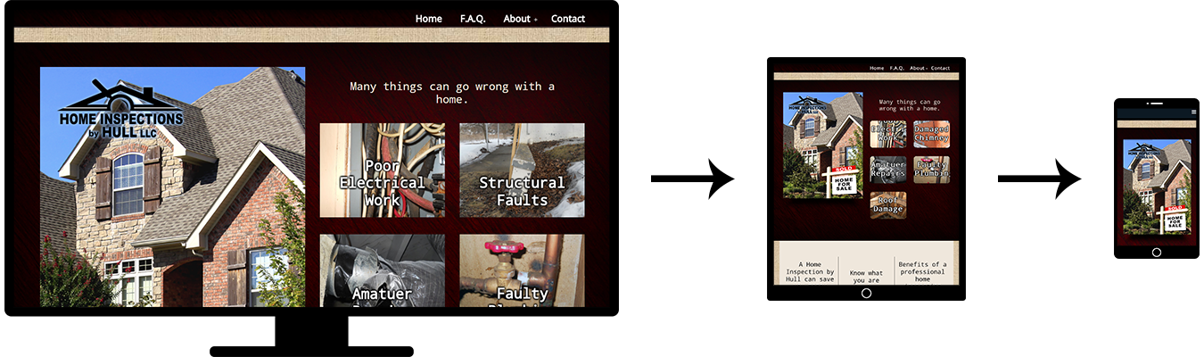 Image of three screenshots showing the responsive design of the Home Inspection by Hull website