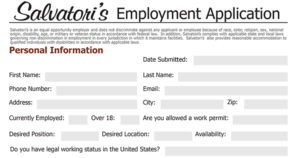 Salvatori's Employment Application integrated with website form