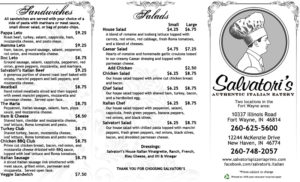 Salvatori's previous B&W carryout menu
