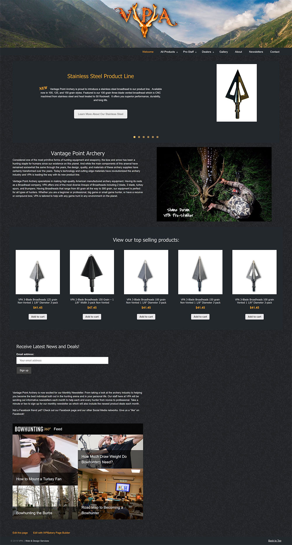 Screenshot of Vantage Point Archery website