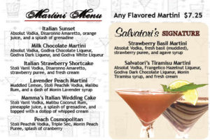 Salvatori's Beverage/Dessert Menu martini menu